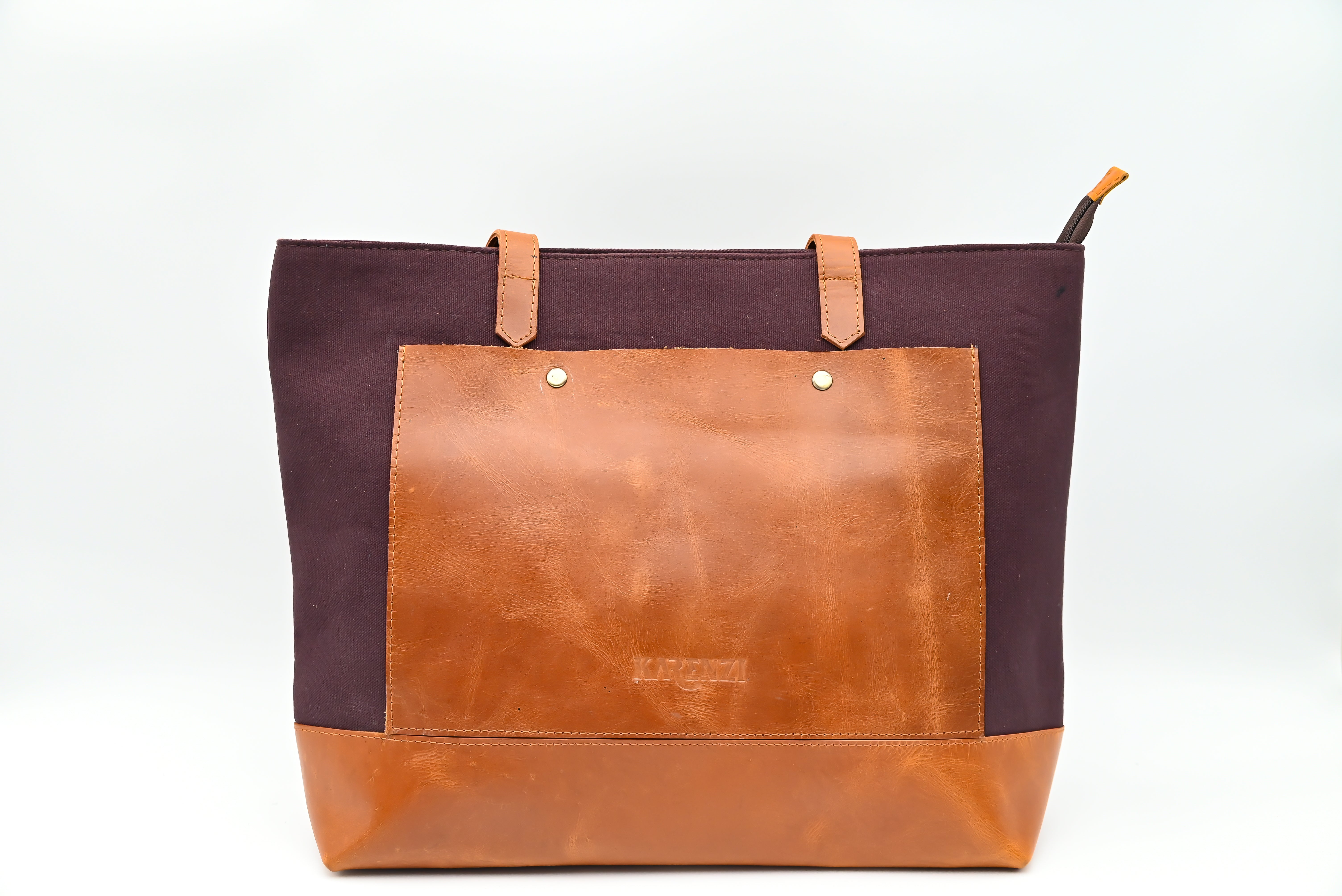 Canvas Leather Tote Bag - KARENZI CROSSLINE | Handcrafted Work Bag