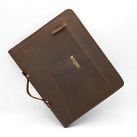 Brown leather briefcase on a white background