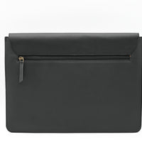 Black leather clutch bag on a white background